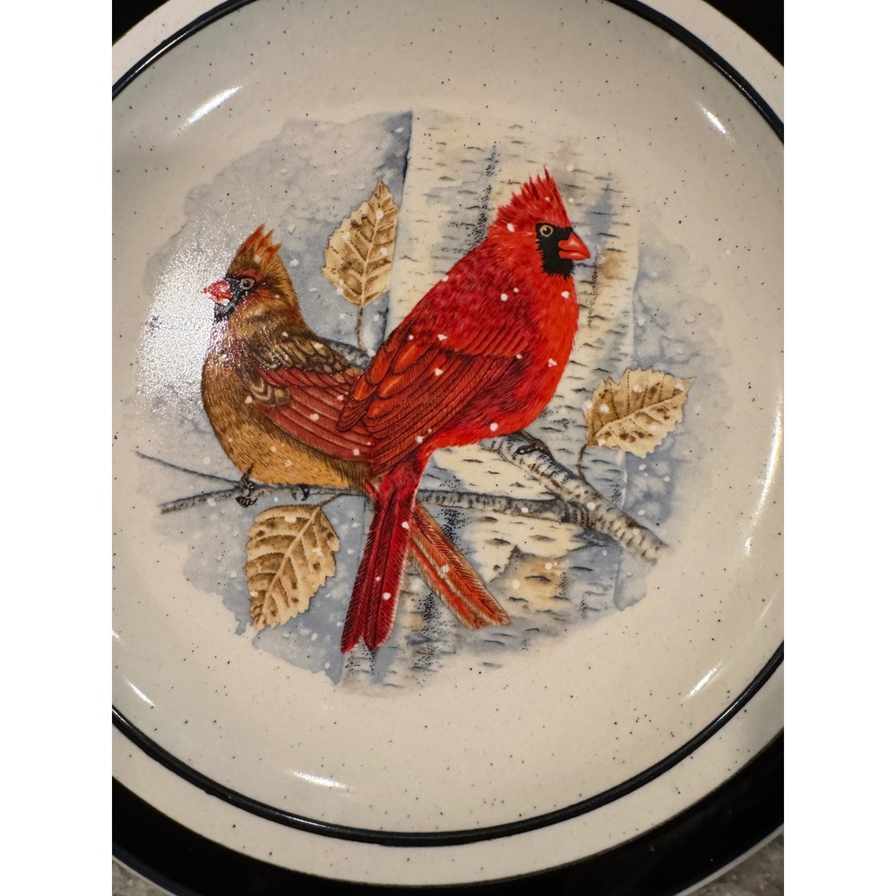 Folk Craft Stoneware Cardinal Pasta Bowl 10.5 Inch Scotty Z Winter Bird Plate - Picture 2 of 3